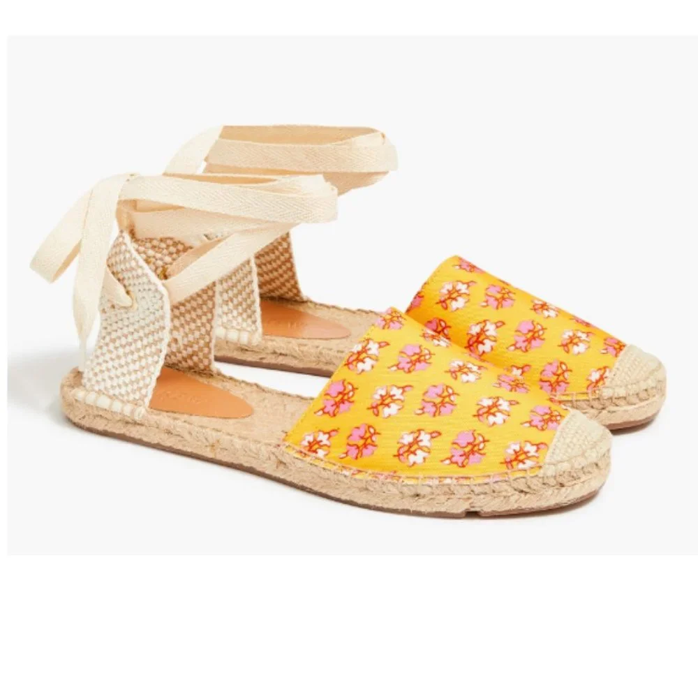 J. Crew Women's Printed Canvas Anke-Wrap Espadrilles Sz. 9 Style BH001 - Picture 1 of 13
